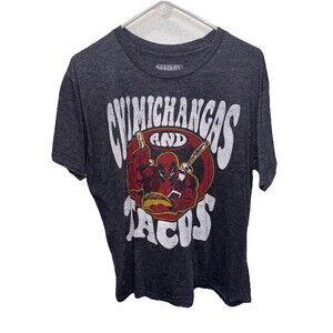 CHIMICHANGO T SHIRT Marvel L Gray Cotton Blend Graphic Stretch Pullover